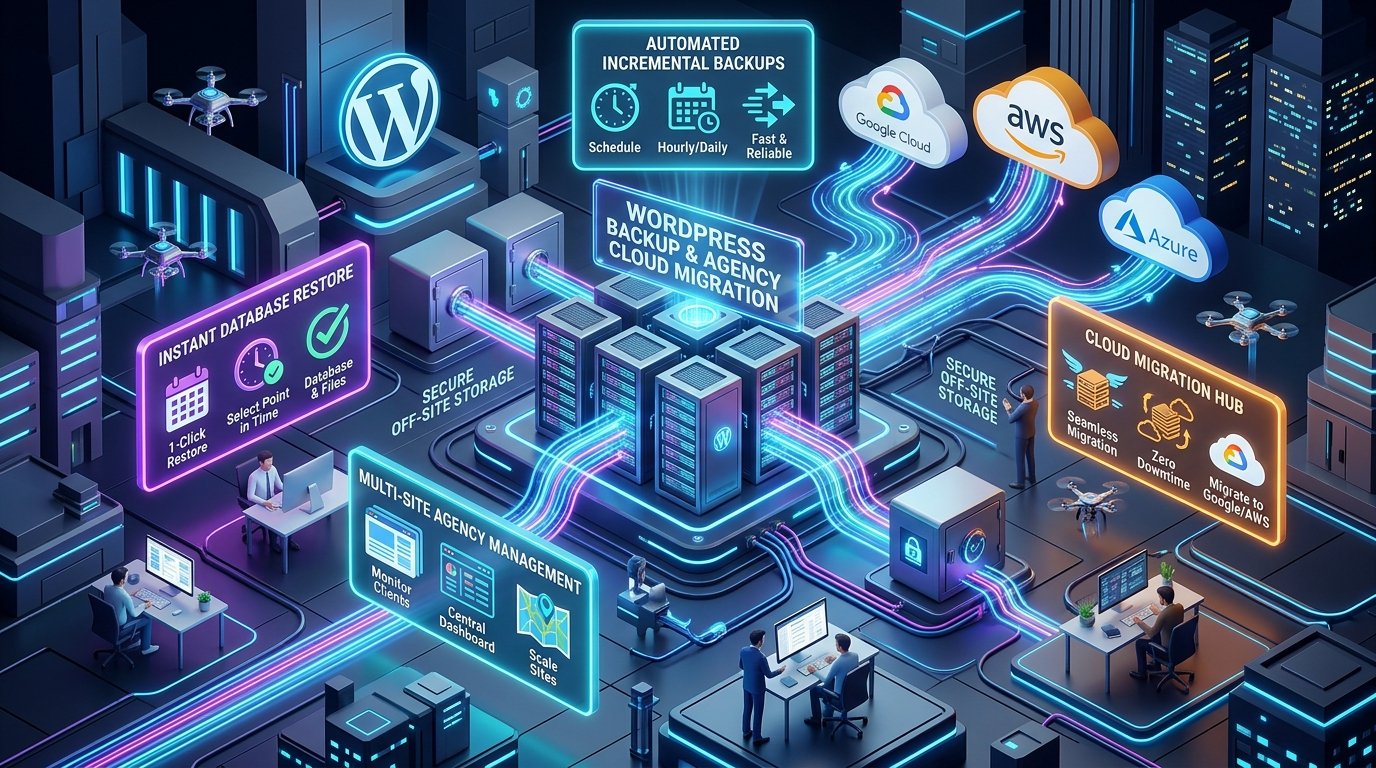 Automated WordPress backup and agency cloud migration plugins infrastructure